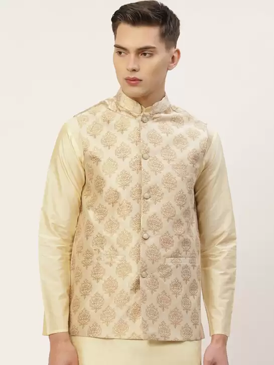 Men Woven Design Nehru Jackets - image 6