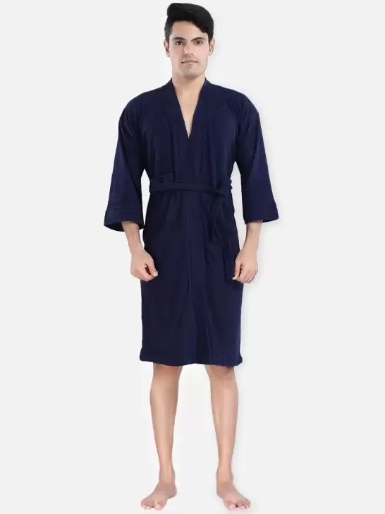 Men Solid Bath Robe With Belt - image 6