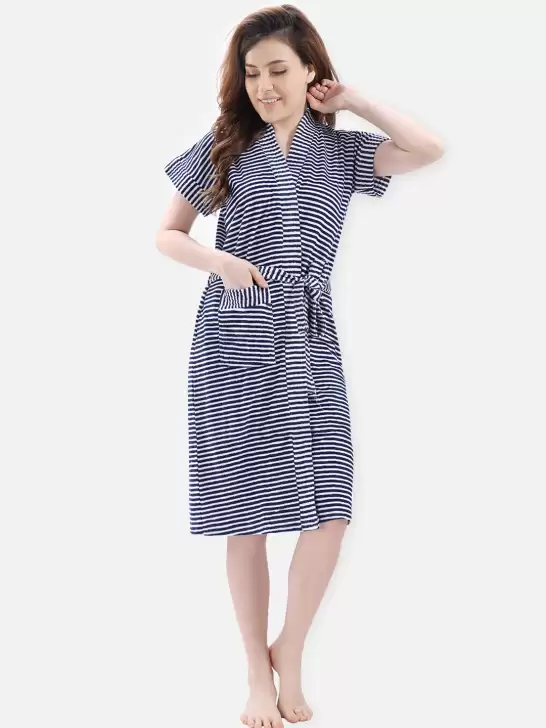Women Striped Bath Robe - image 6