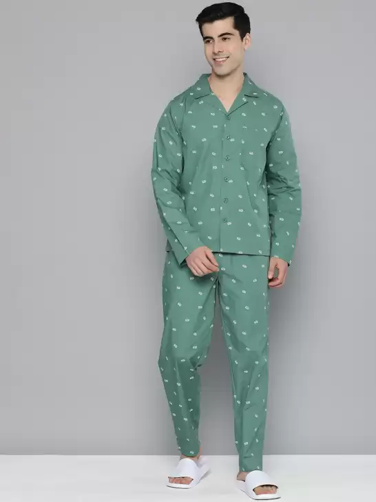 Men Green Printed Night suit - image 6