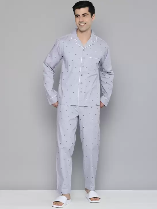 Men Grey Printed Night suit - image 6
