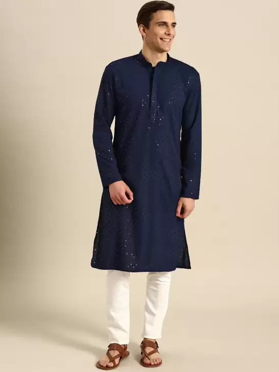 Men Sequinned Chikankari Kurta - image 6