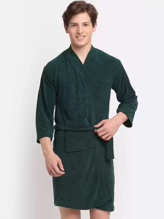 Men Solid Bath Robe - image 6