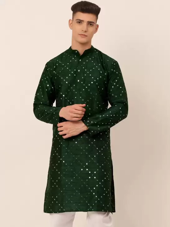 Men Green Mirror Work Kurta - image 6
