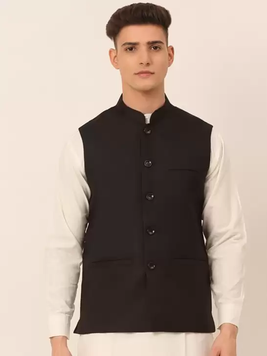 Men Solid Woven Nehru Jackets - image 6