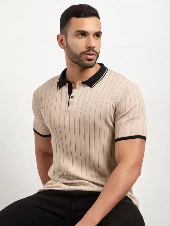 Men Striped Polo Collar T-shirt - image 6