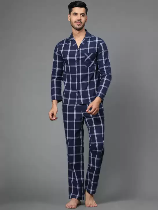 Men Checked Night suit - image 6