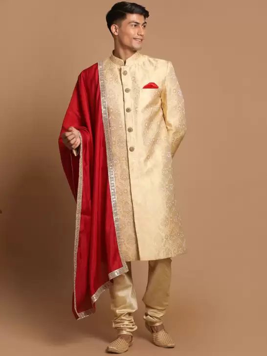 Men Woven Design Sherwani Set - image 6