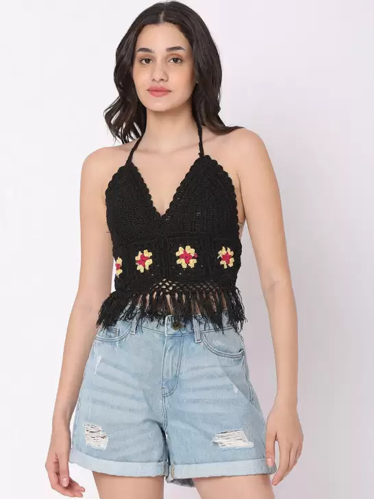 Women Solid Crochet Swim Bikini Top - image 6