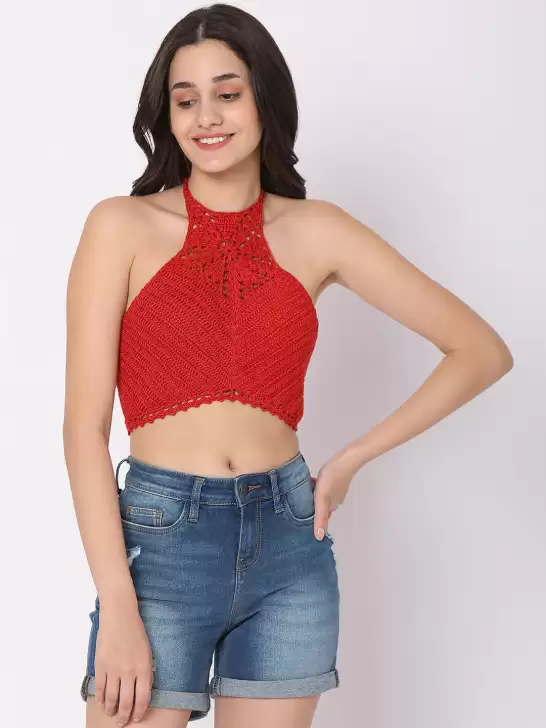 Women Solid Crochet Bikini Swim Tops - image 6