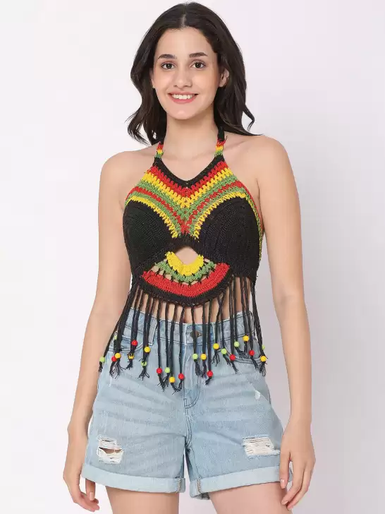 Women Self Design Crochet Swim Tops - image 6