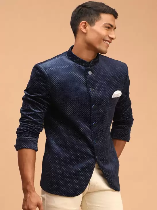 Men  Printed Slim-Fit Bandhgala Blazers - image 6