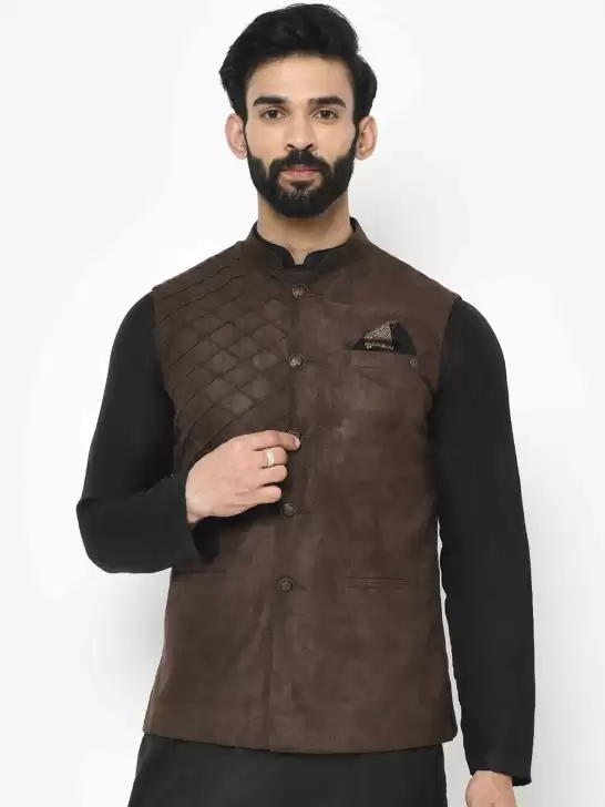 Men Woven Design Nehru Jacket - image 6