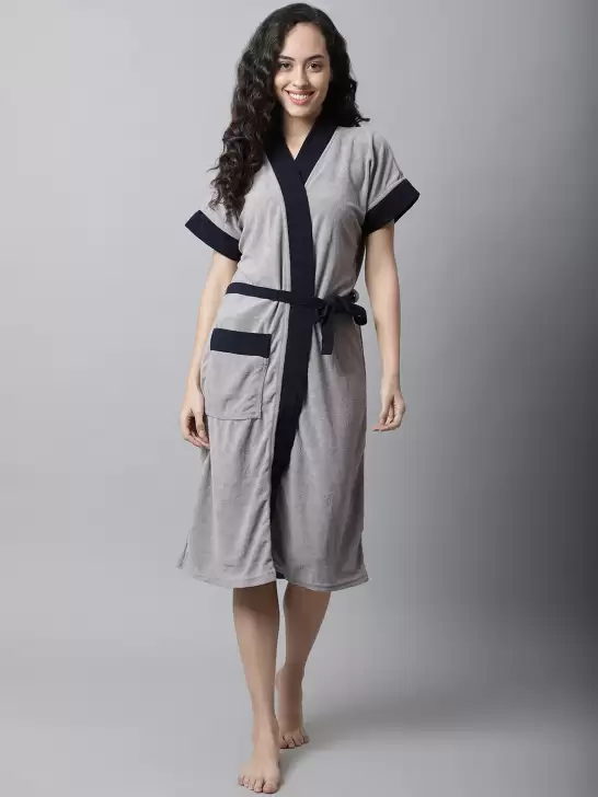 Women Solid Bath Robe - image 6