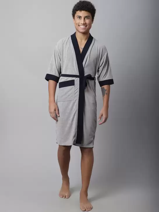 Men Solid Bath Robe - image 6