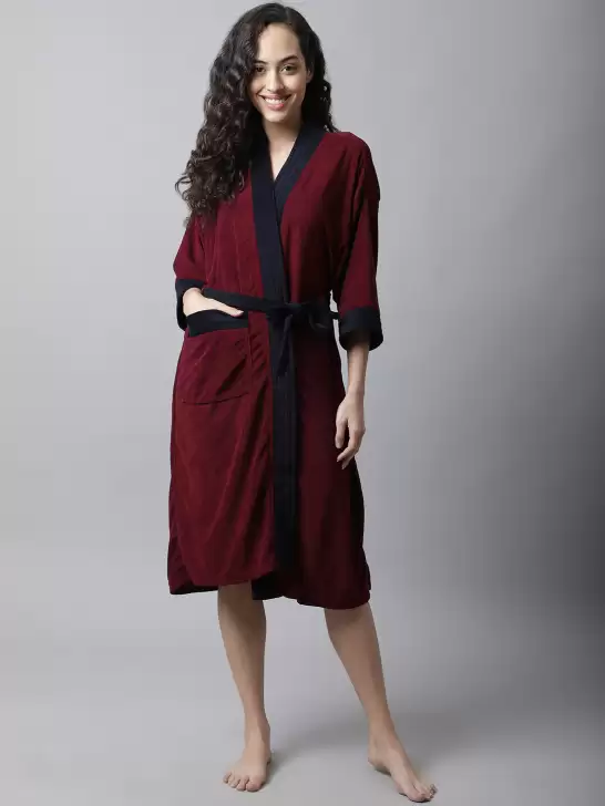 Women Solid Bath Robe - image 6