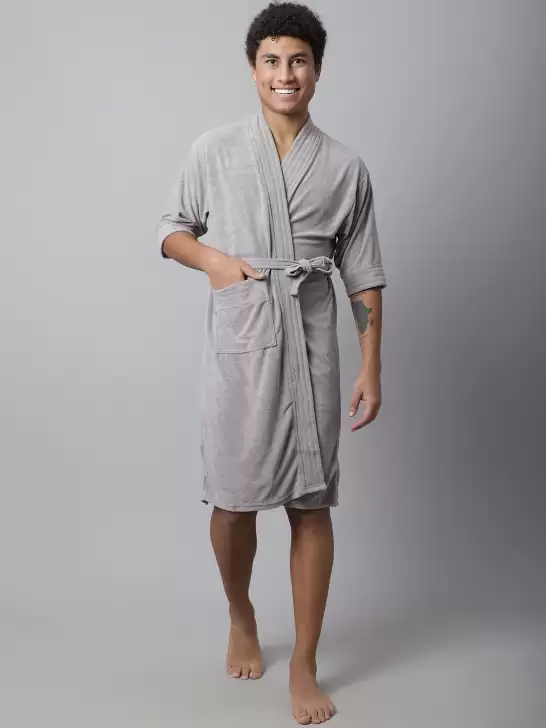 Men Solid Bath Robe - image 6