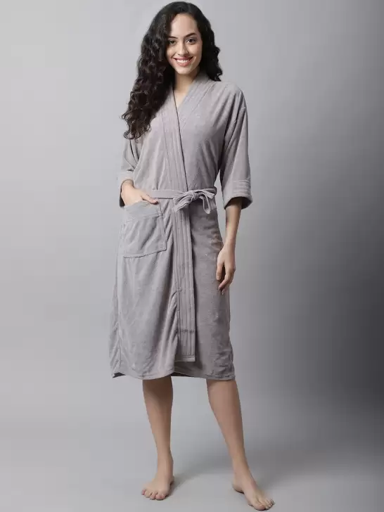 Women Solid Bath Robe - image 6