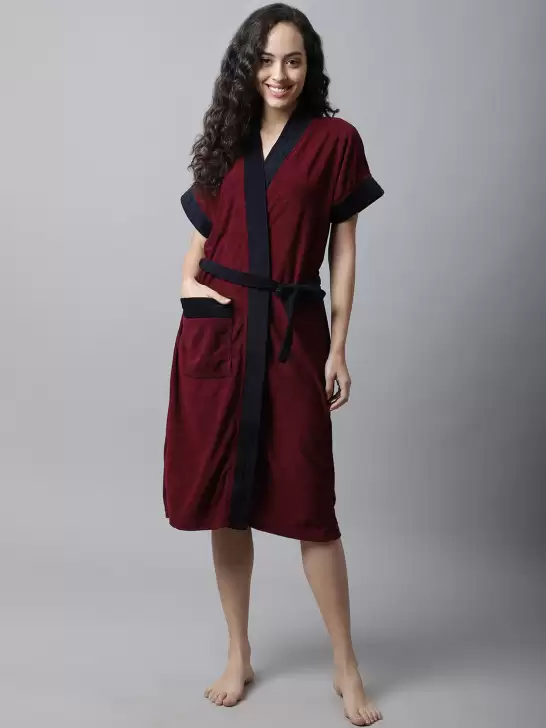 Women Solid Bath Robe - image 6