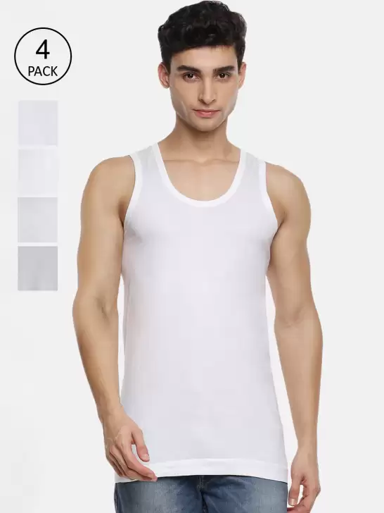 Men Pack Of 4 Solid Pure Cotton Basic Vests - image 6