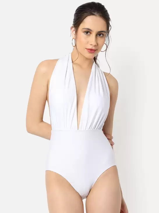Women Solid Plunge Body Swimsuit - image 6