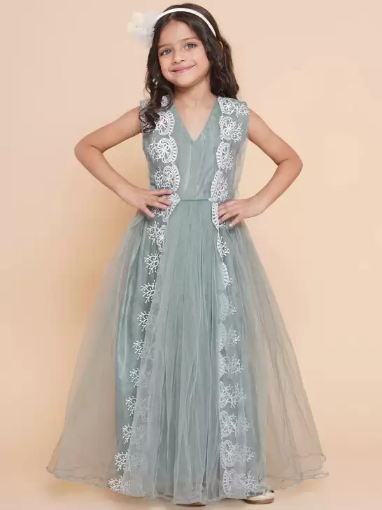 Girls Floral Net Maxi Dress - image 6