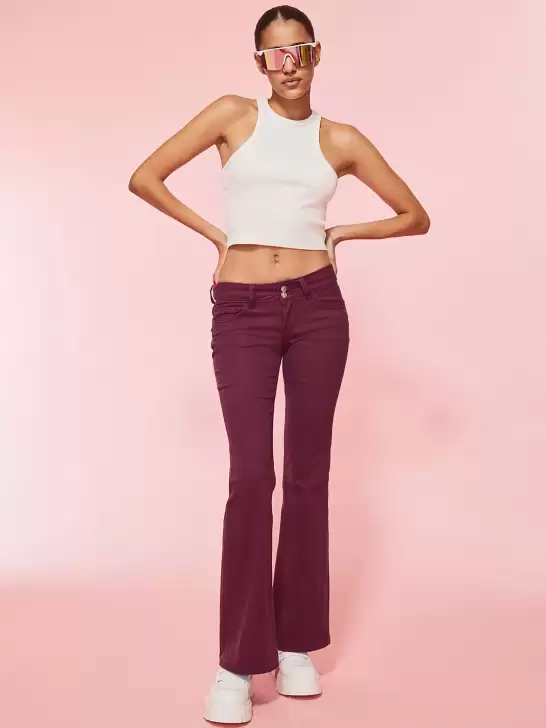 Women Flared Twill Trousers - image 6
