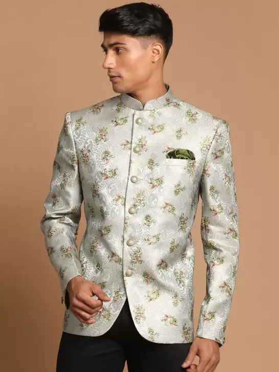 Men Self-Designed Slim-Fit Single Breasted Bandhgala Blazer - image 6