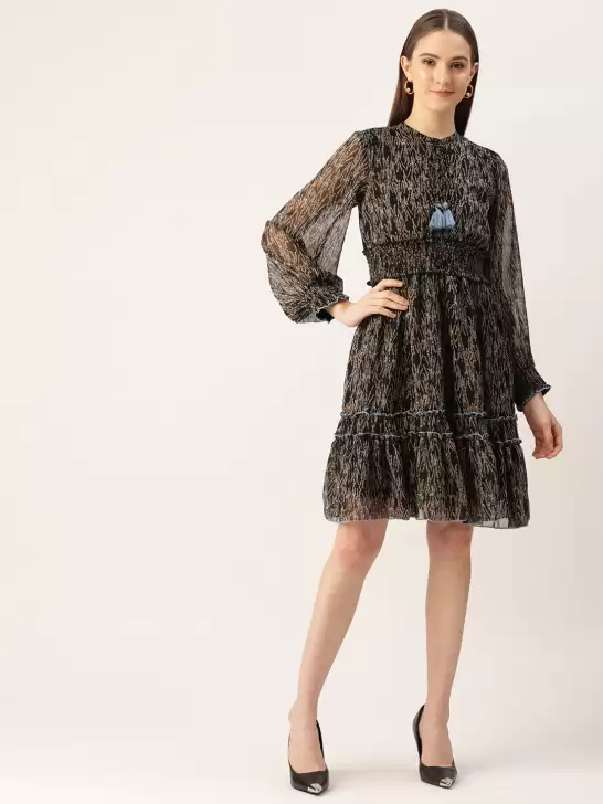 Floral Chiffon A-Line Tie-Up Neck Dress - image 6