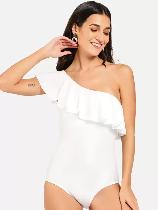 Women Ruffle Design One-Shoulder One-Piece Swimsuit - image 6
