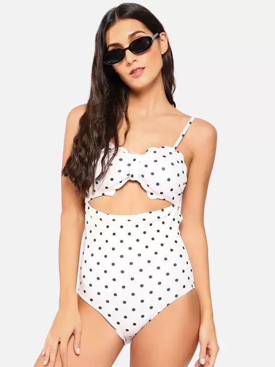 Women Polka Dot Printed One-Piece Swimsuit - image 6