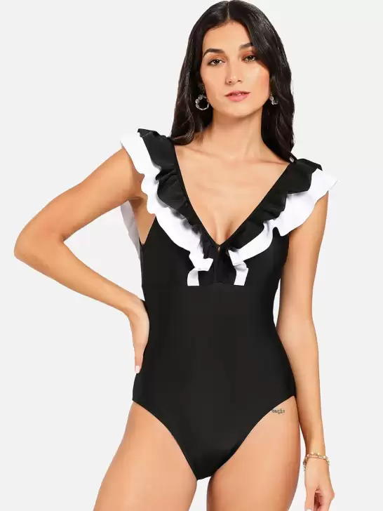 Women Ruffle V-Neck One-Piece Swimsuit - image 6