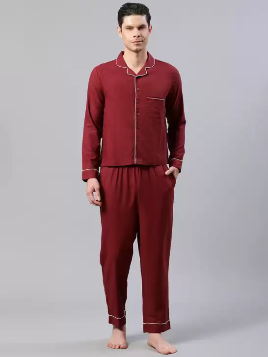 Men Lapel Collar Night Suit
