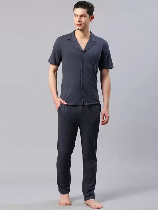 Men Lapel Collar Night Suit - image 6