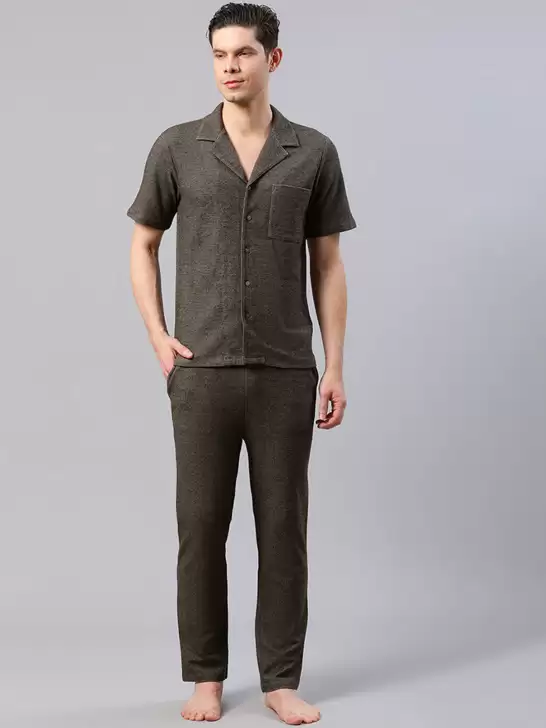 Men Lapel Collar Night Suit - image 6