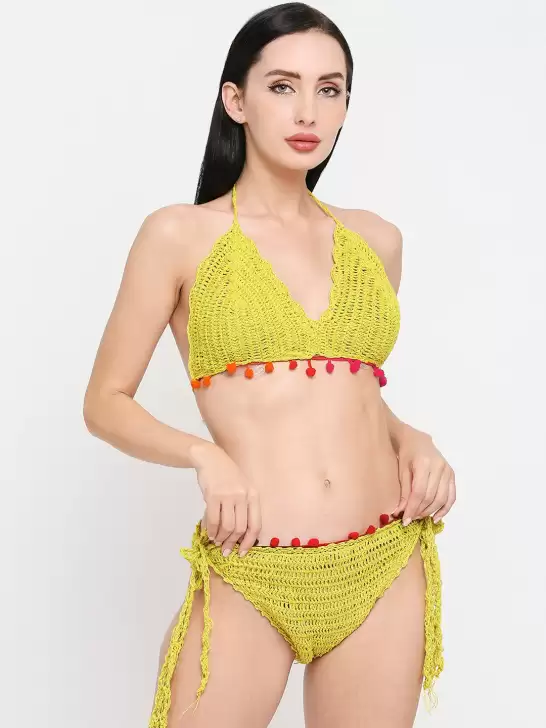 Women Knitted Lace Crochet Swim Bikini Set - image 6