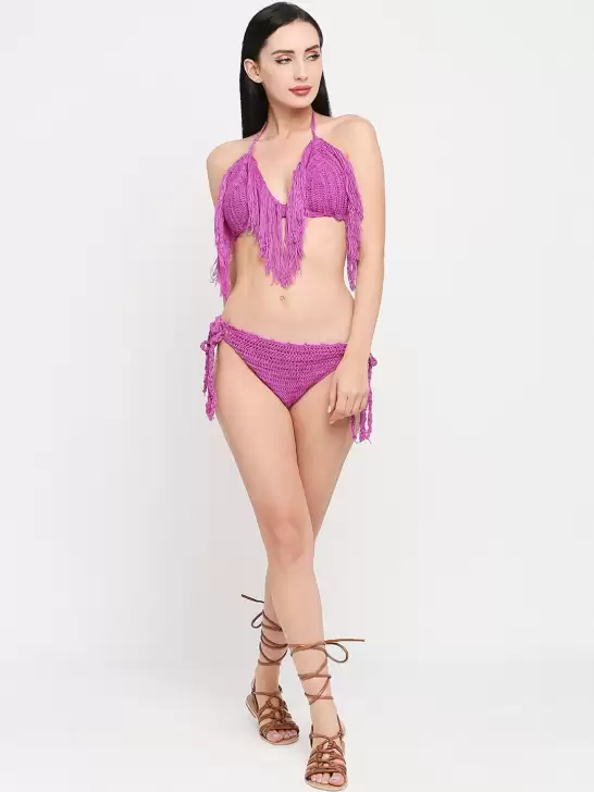 Women Knitted Fringed Crochet Swimwear - image 6