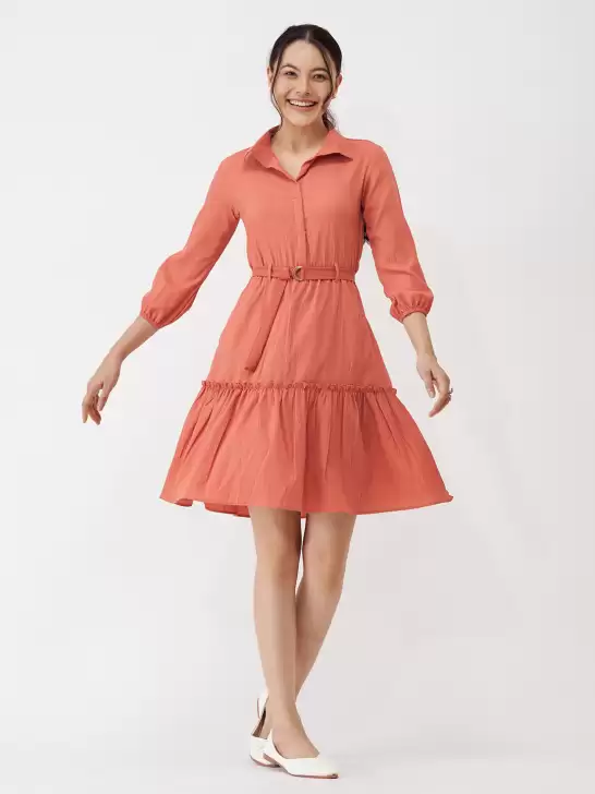 Shirt Collar Crepe Shirt Dress - image 6
