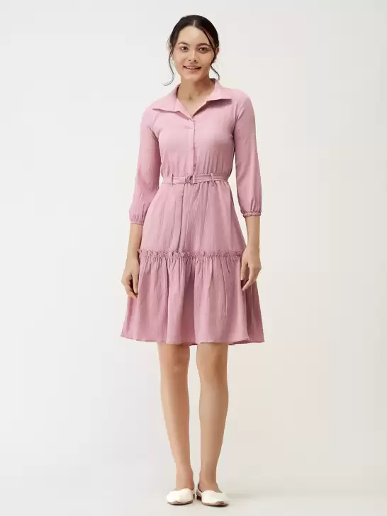 Tiered Crepe Dress With Belt - image 6