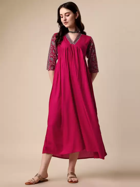 V-Neck A-Line Midi Dress - image 6