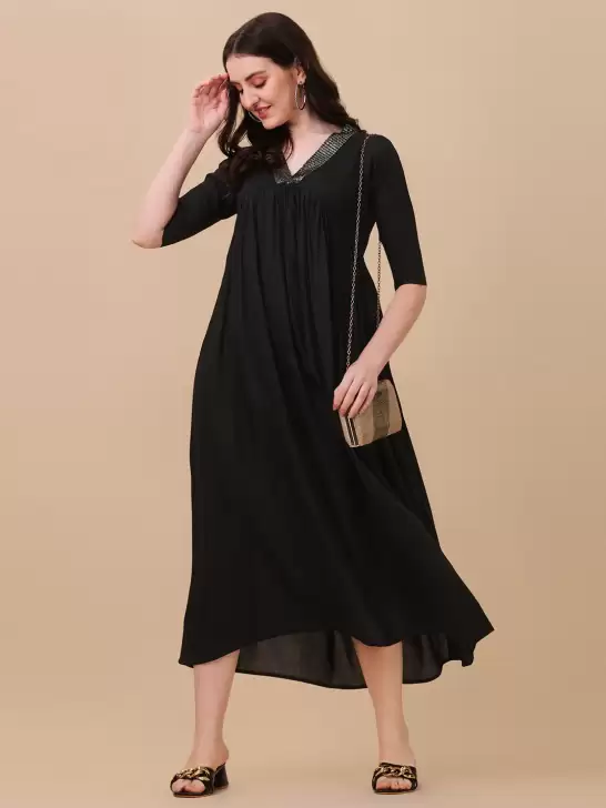 V-Neck A-Line Midi Dress - image 6
