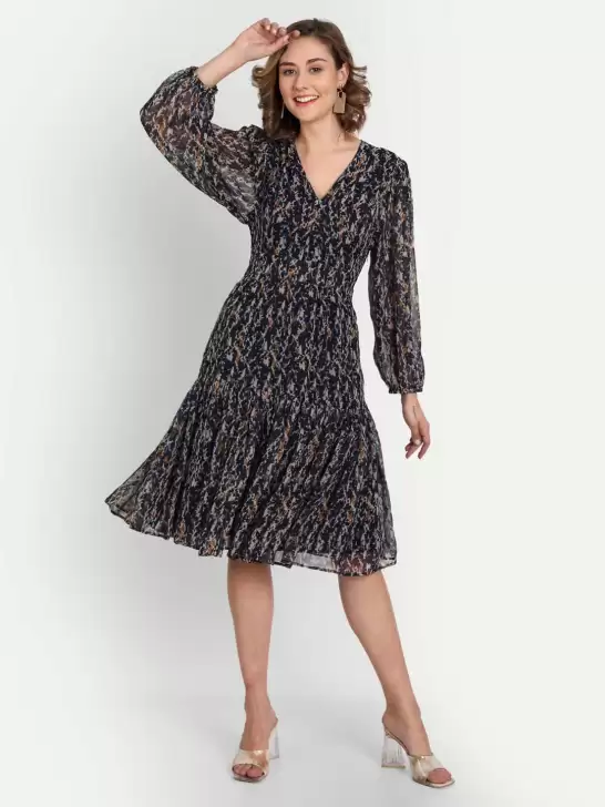 V-Neck Floral Georgette Dress - image 6