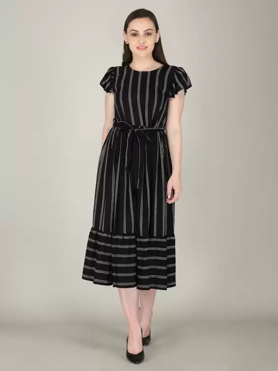 Striped A-Line Midi Dress - image 6