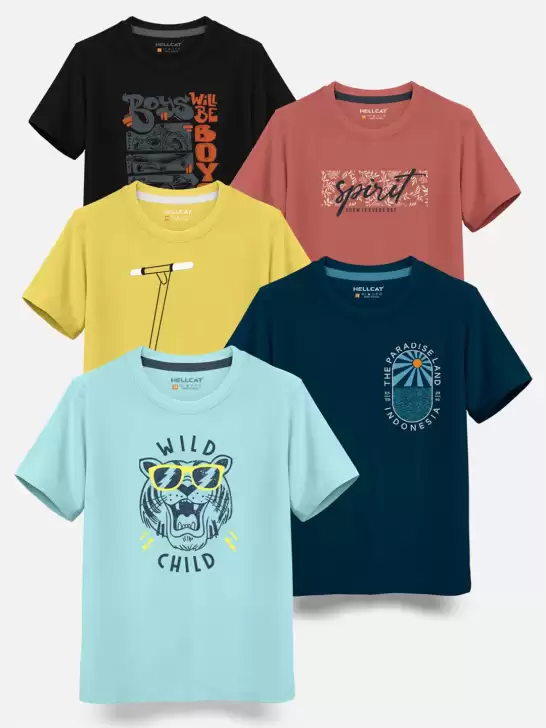Boys Pack Of 5 Cotton T-shirt