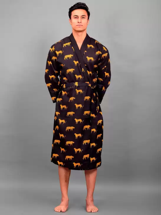 Men Printed Pure Cotton Bath Robe - image 6