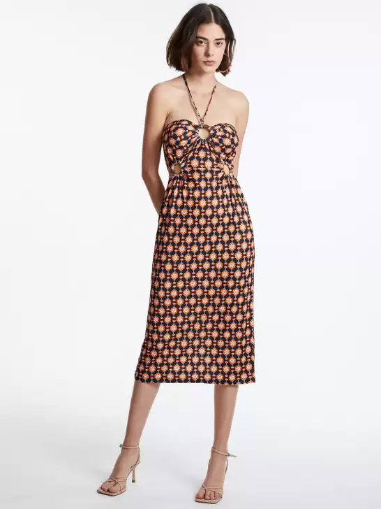 Floral Print A-Line Midi Halter Neck Dress - image 6