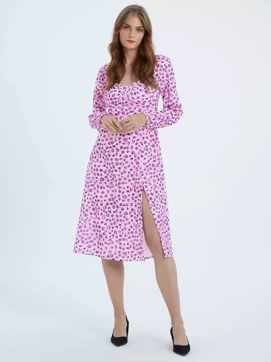 Animal Print A-Line Puff Sleeve Dress - image 6