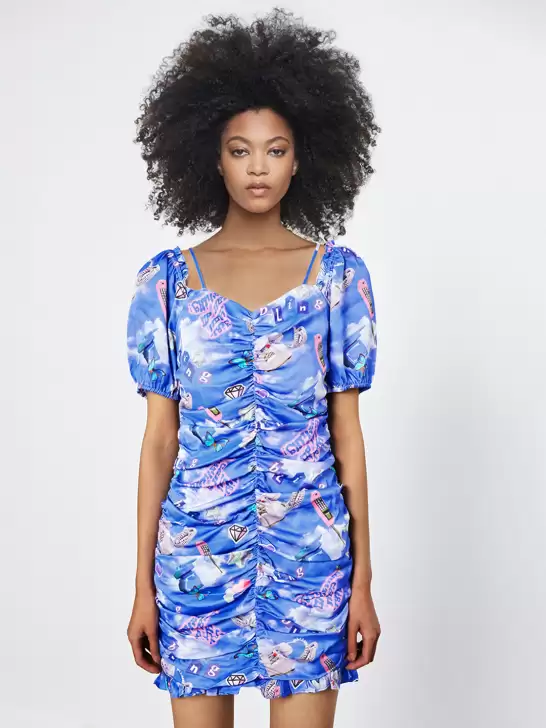 Print Sheath Mini Puff Sleeve Dress - image 6