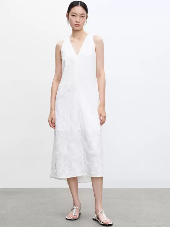 Floral Embroidered Jacquard A-Line Midi Dress - image 6