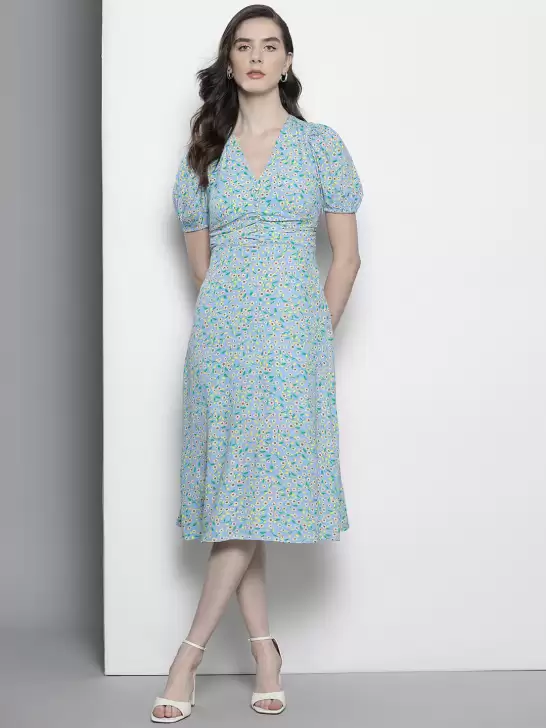 Floral Print A-Line Midi Dress - image 6